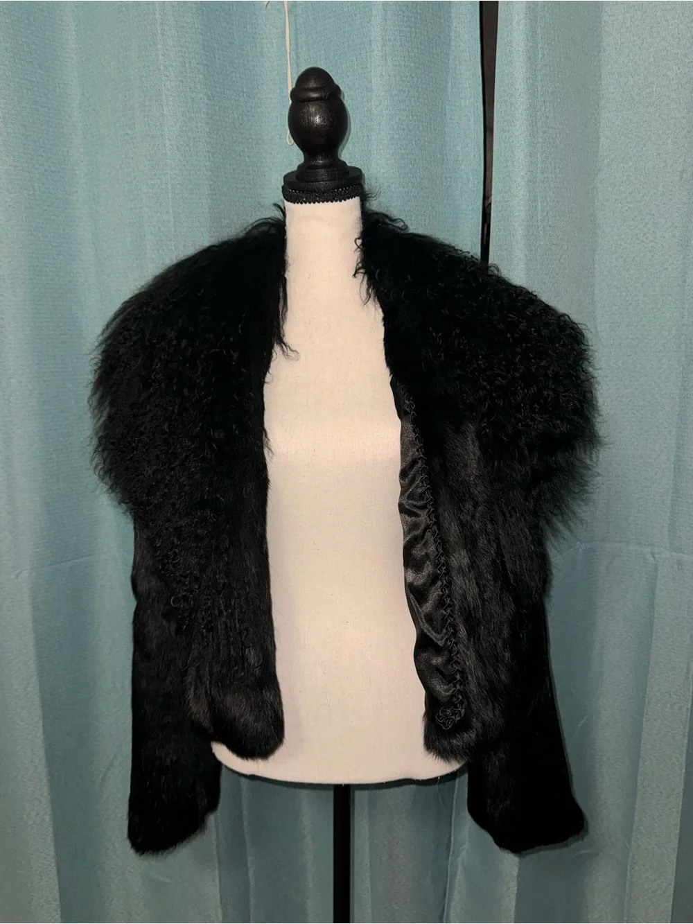 Adrienne Landau Genuine Rabbit & Mongolian Fur Jacket Black Size L